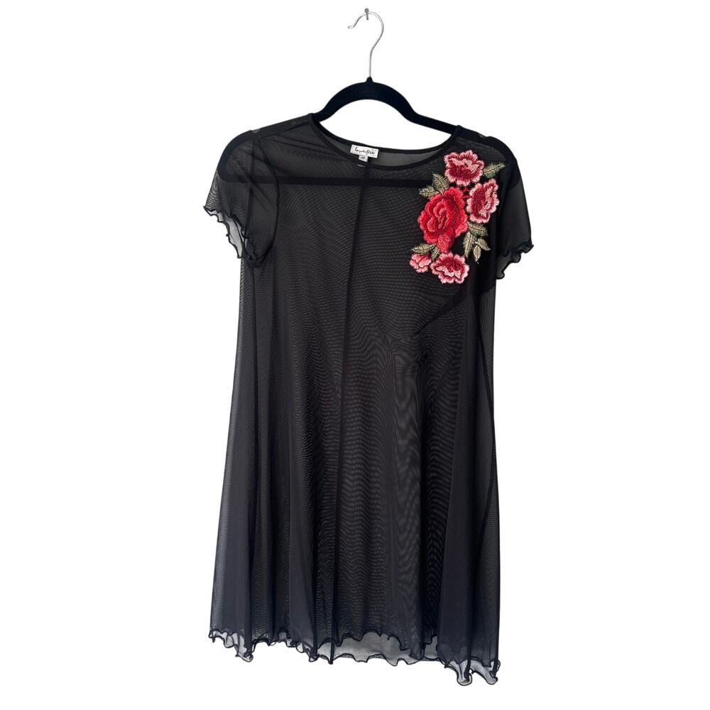 Love, Fire Black Sheer Floral Embroidered Dress Small